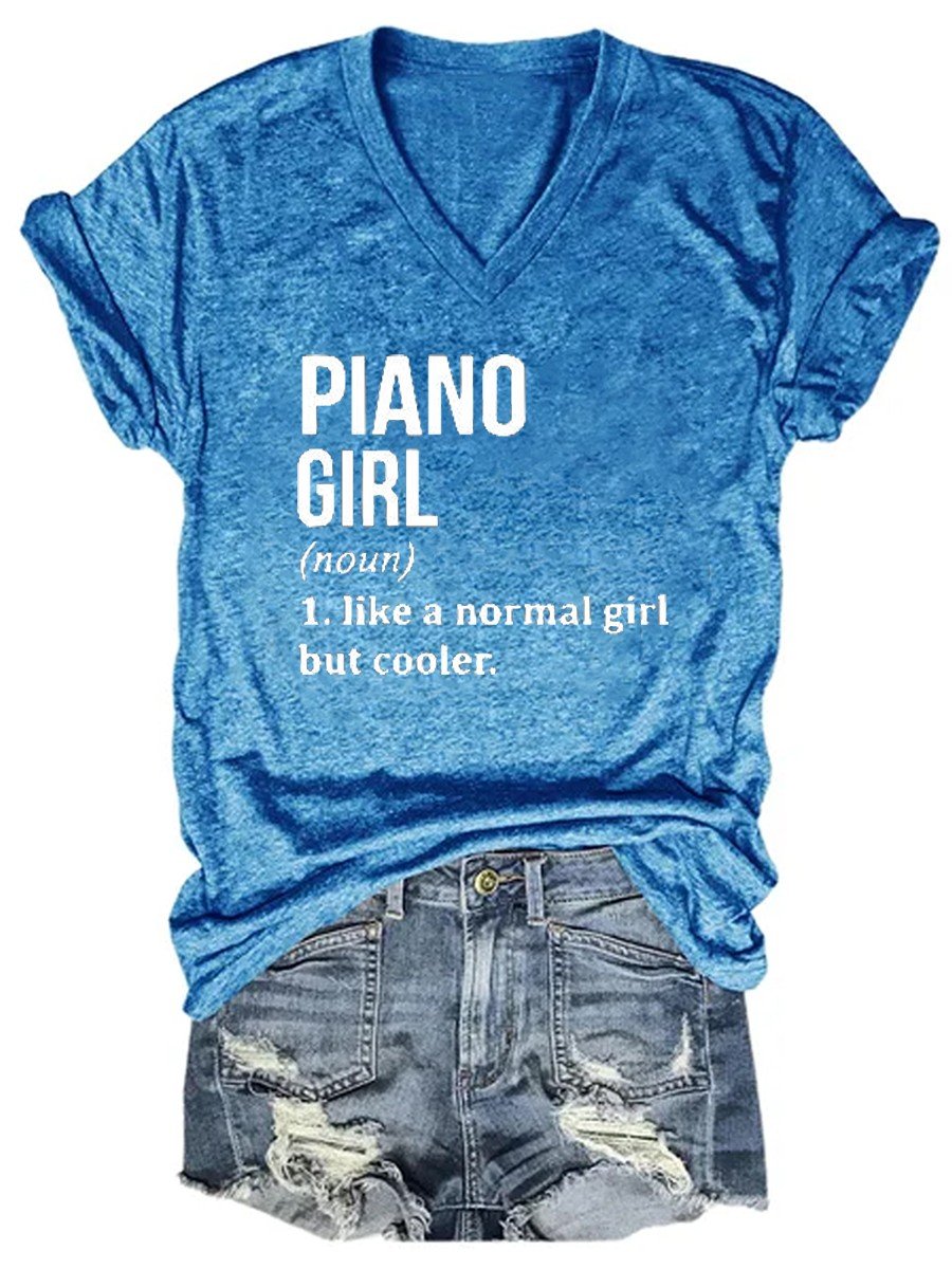 Women's Piano Girl Definition V-neck T-shirt - Outlets Forever