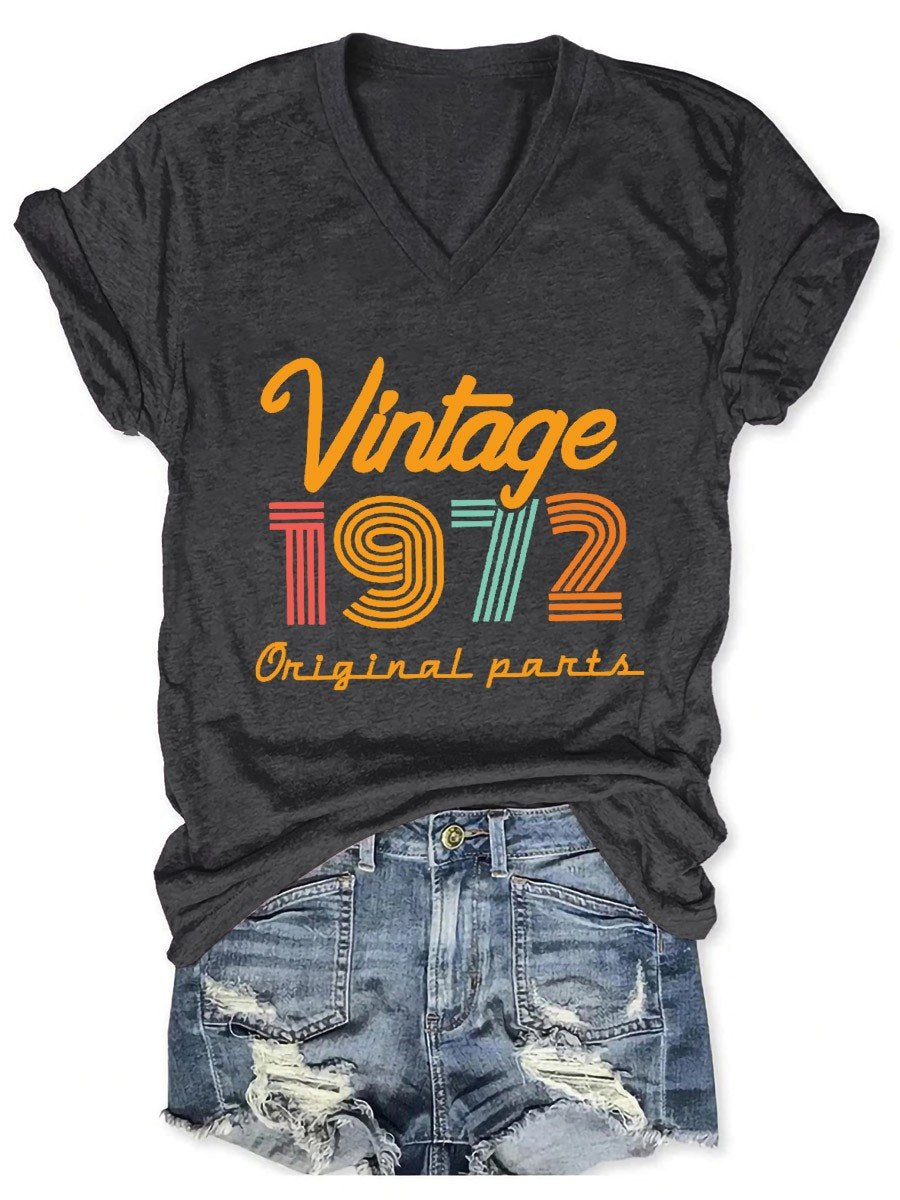 Women Vintage 1972 Funny 50th Birthday V-Neck Tee - Outlets Forever