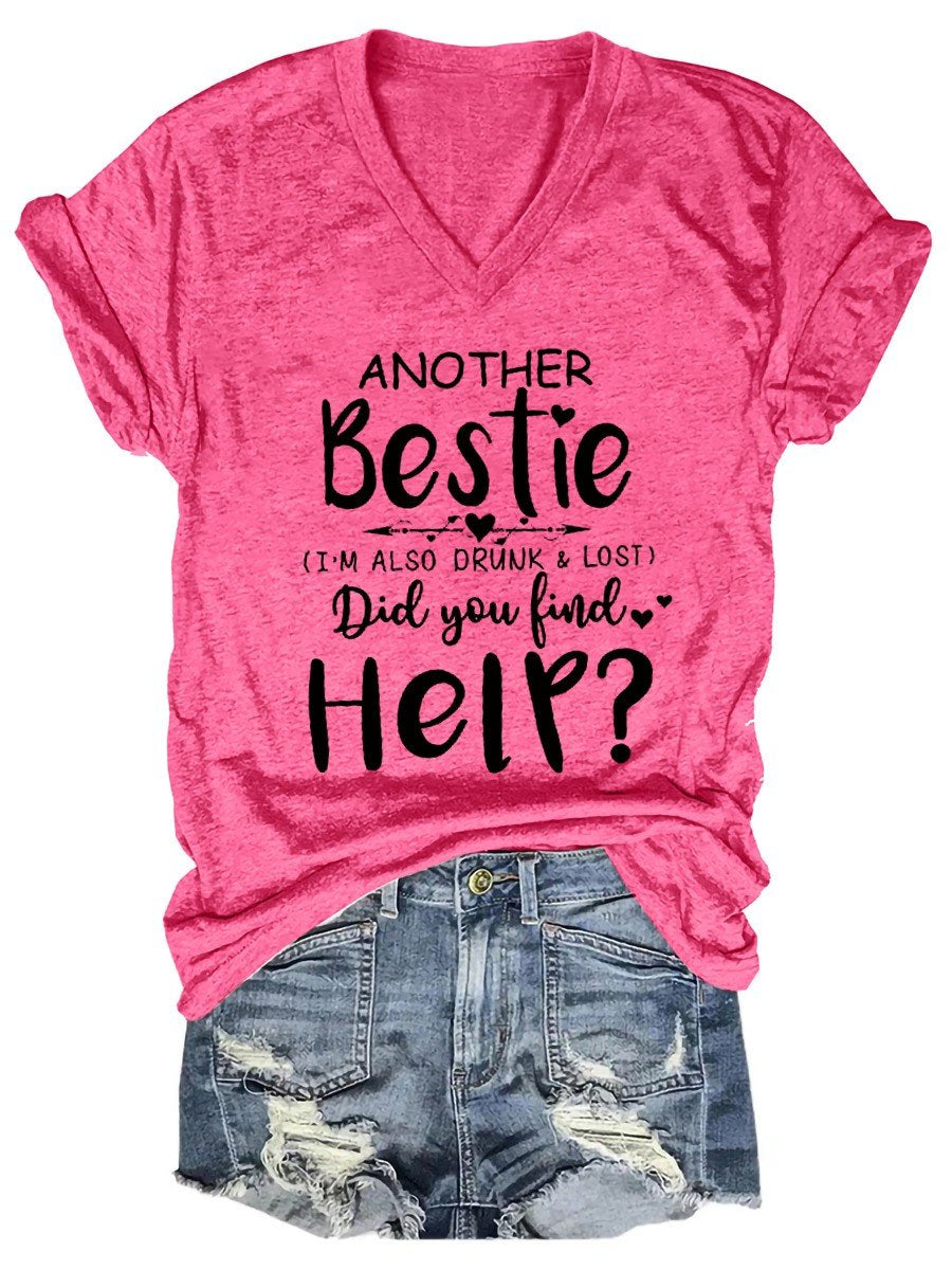 Women Another Bestie Funny V-Neck Tee - Outlets Forever