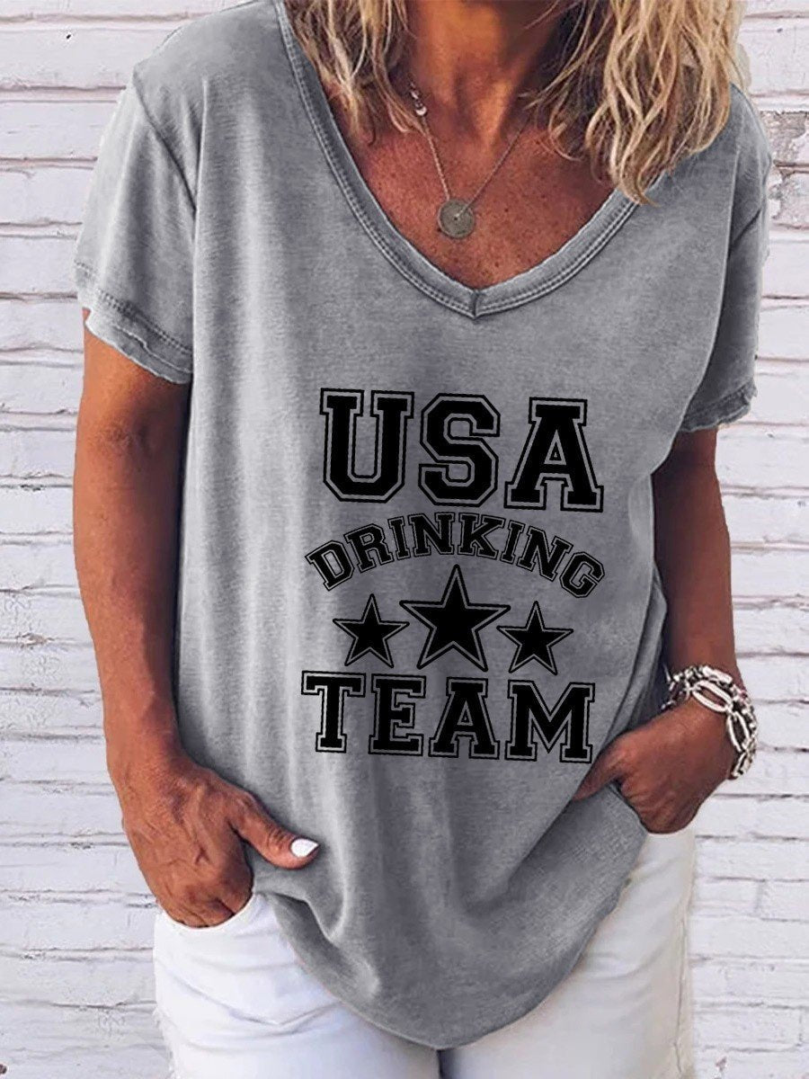 Women's Usa Drinking Team V-Neck T-Shirt - Outlets Forever