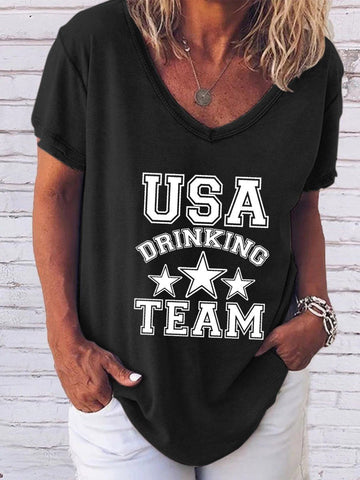 Women's Usa Drinking Team V-Neck T-Shirt - Outlets Forever