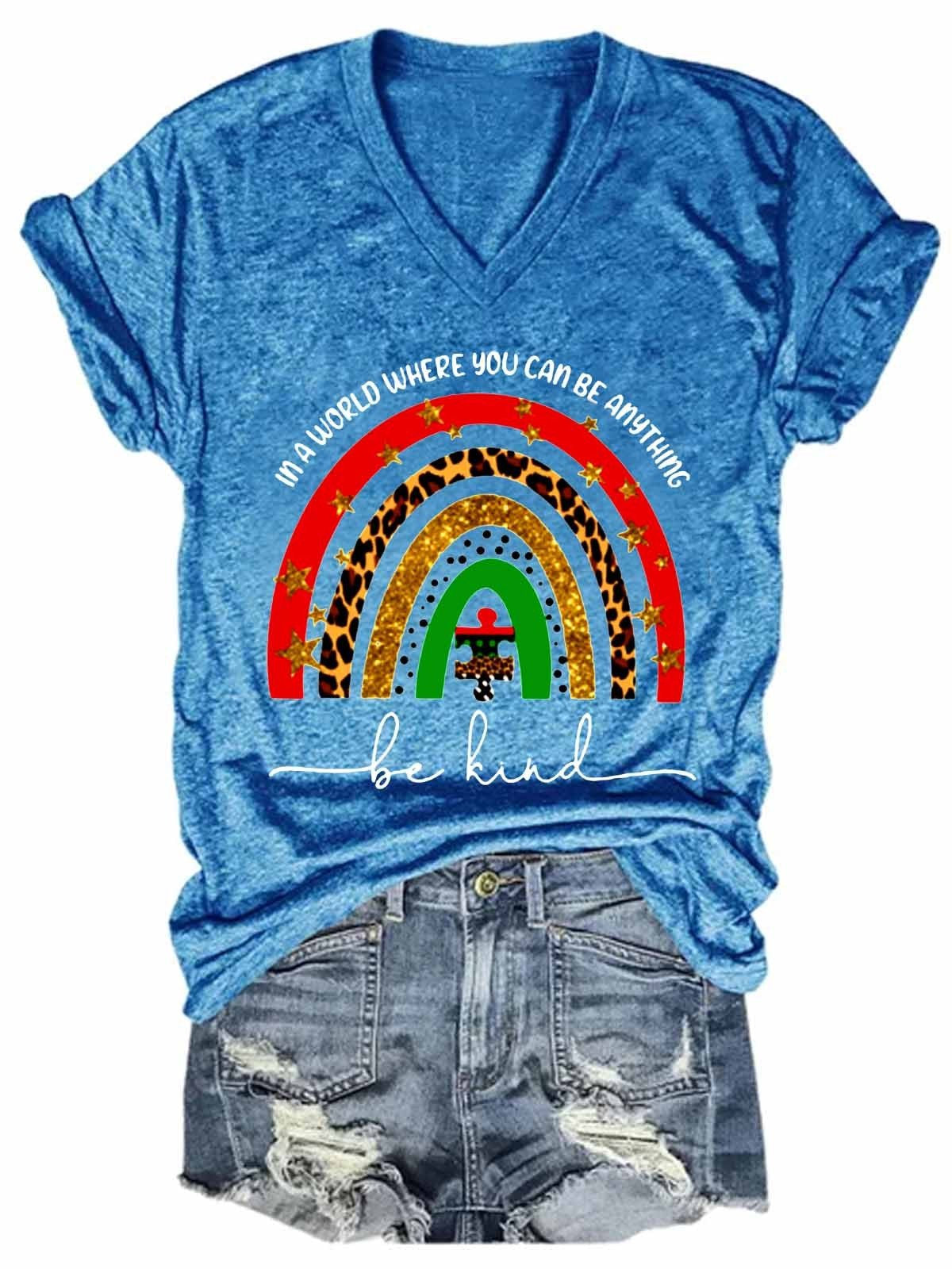 Women's Healthy Autism In A World Where You Can Be Anything V-Neck T-Shirt - Outlets Forever