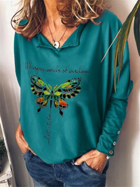 Women Whisper Words Of Wisdom Let It Be Butterfly Long Sleeve T-Shirt - Outlets Forever