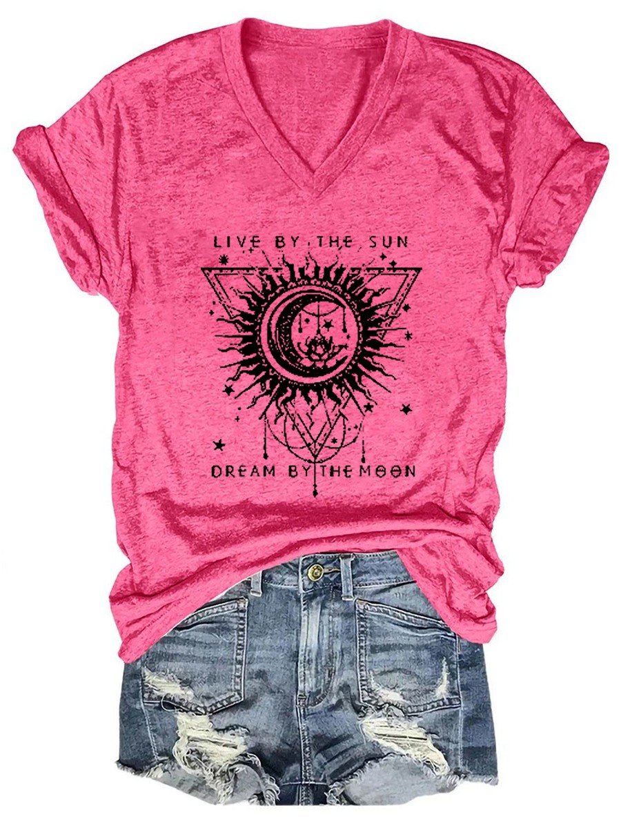 Women's Live By The Sun Dream By The Moon V-neck T-shirt - Outlets Forever