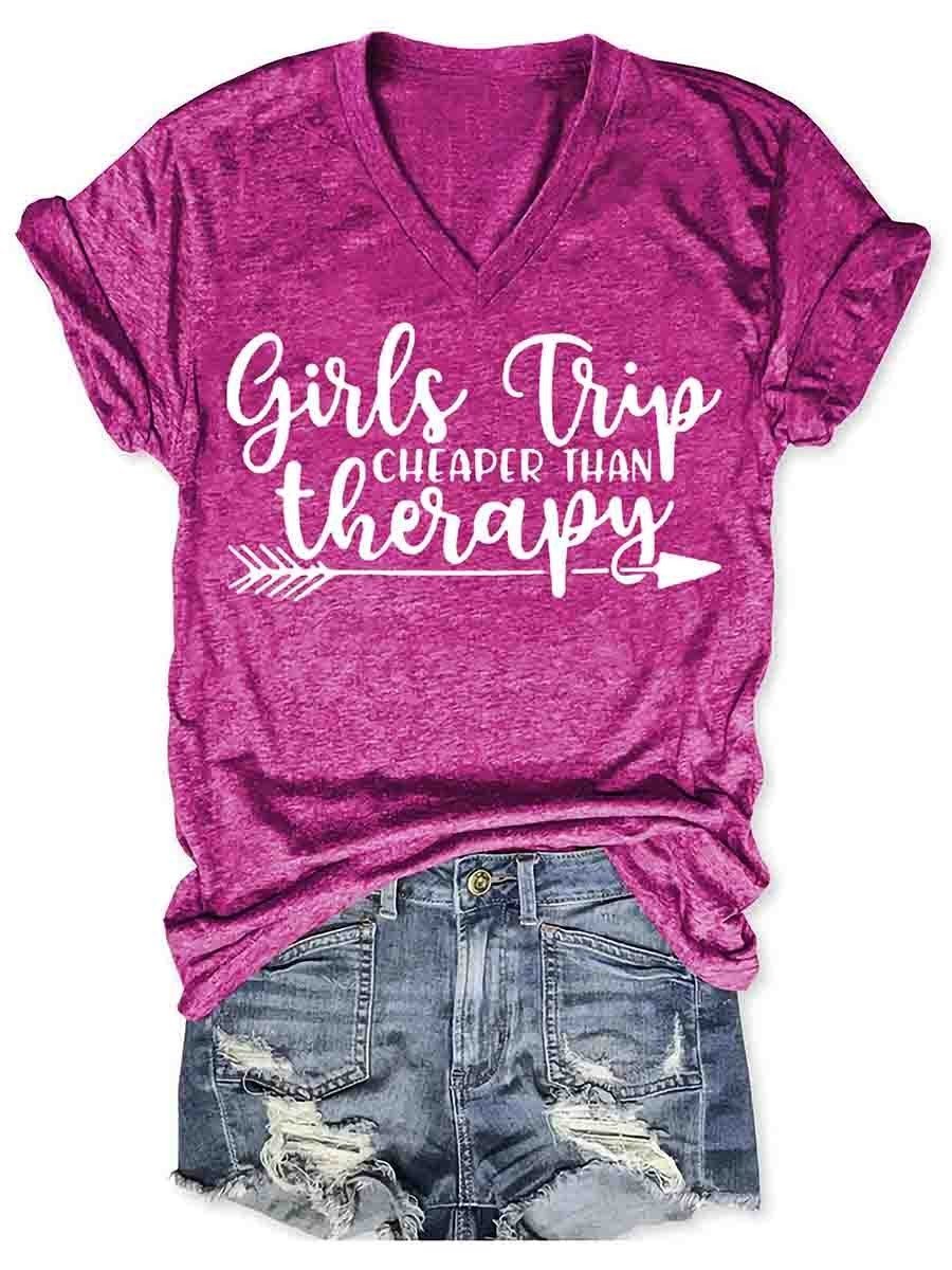 Women Girls Trip Therapy V-Neck Tee - Outlets Forever