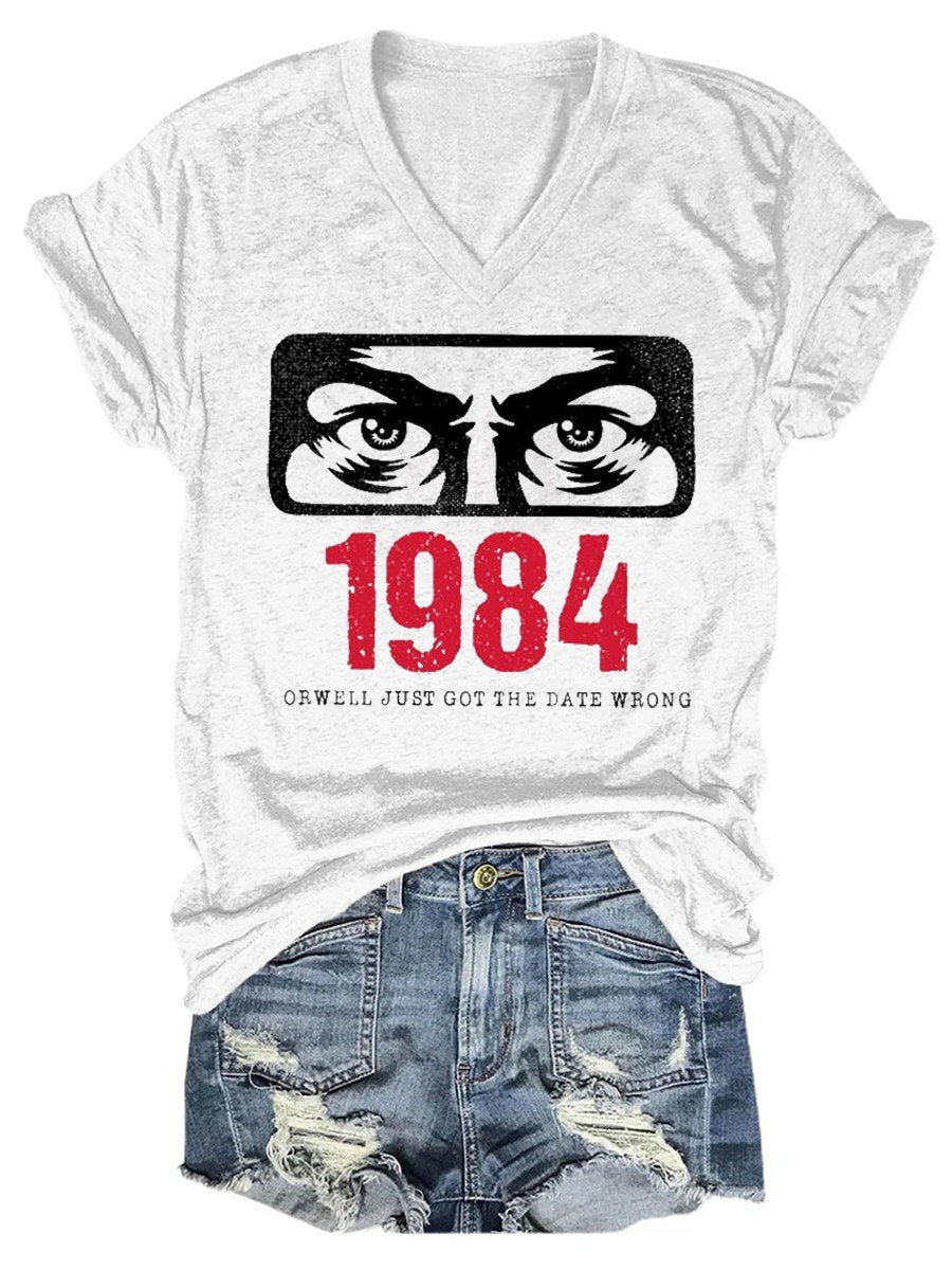 Women 1984 Just Got The Date Wrong V-neck T-shirt - Outlets Forever