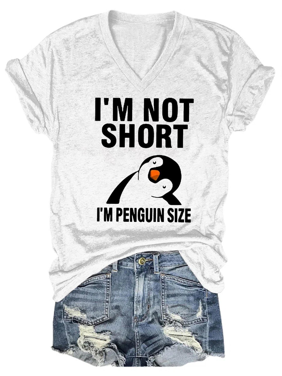 Women I'm Not Short I'm Penguin Size Funny T-Shirt - Outlets Forever