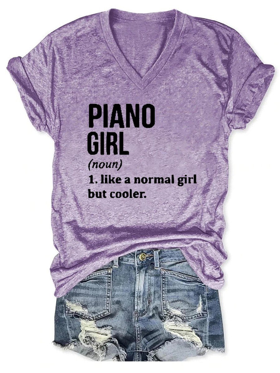 Women's Piano Girl Definition V-neck T-shirt - Outlets Forever