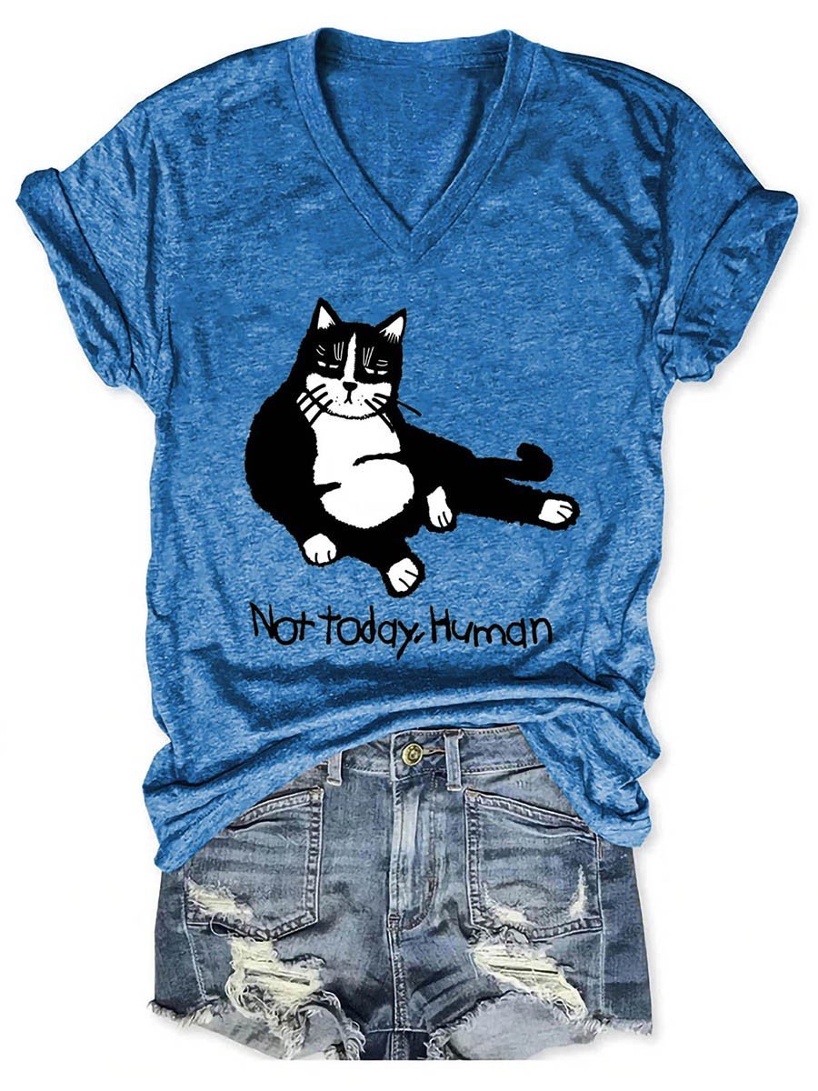 Not Today Human Cat Women's V-Neck T-Shirt - Outlets Forever