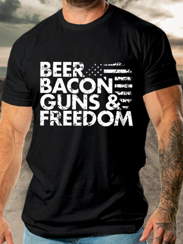 Men's Beer Bacon Guns And Freedom Beer Funny T-Shirt - Outlets Forever