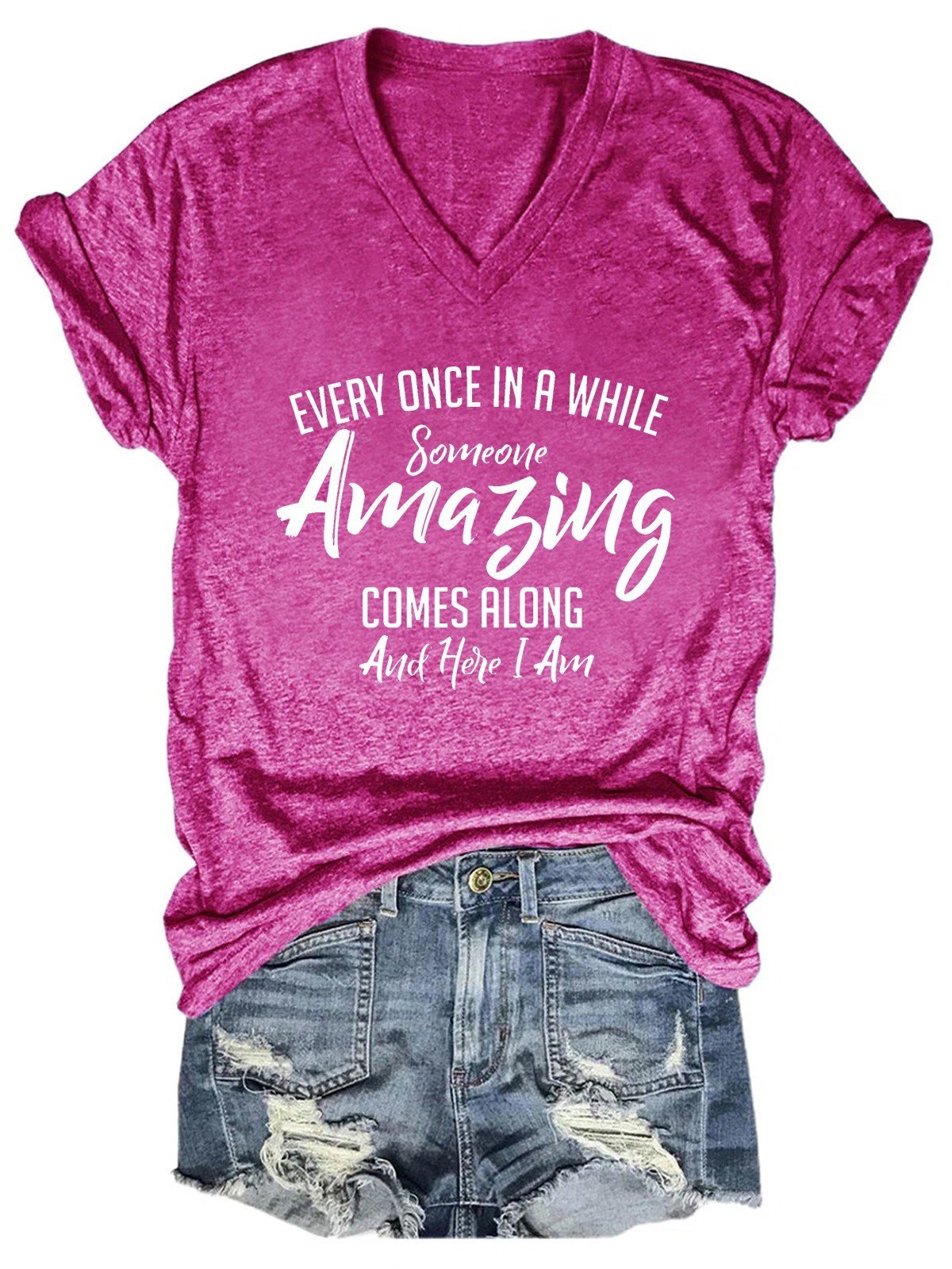 Women Every Once In A While Someone Amazing Comes Along And Here I Am T-Shirt - Outlets Forever