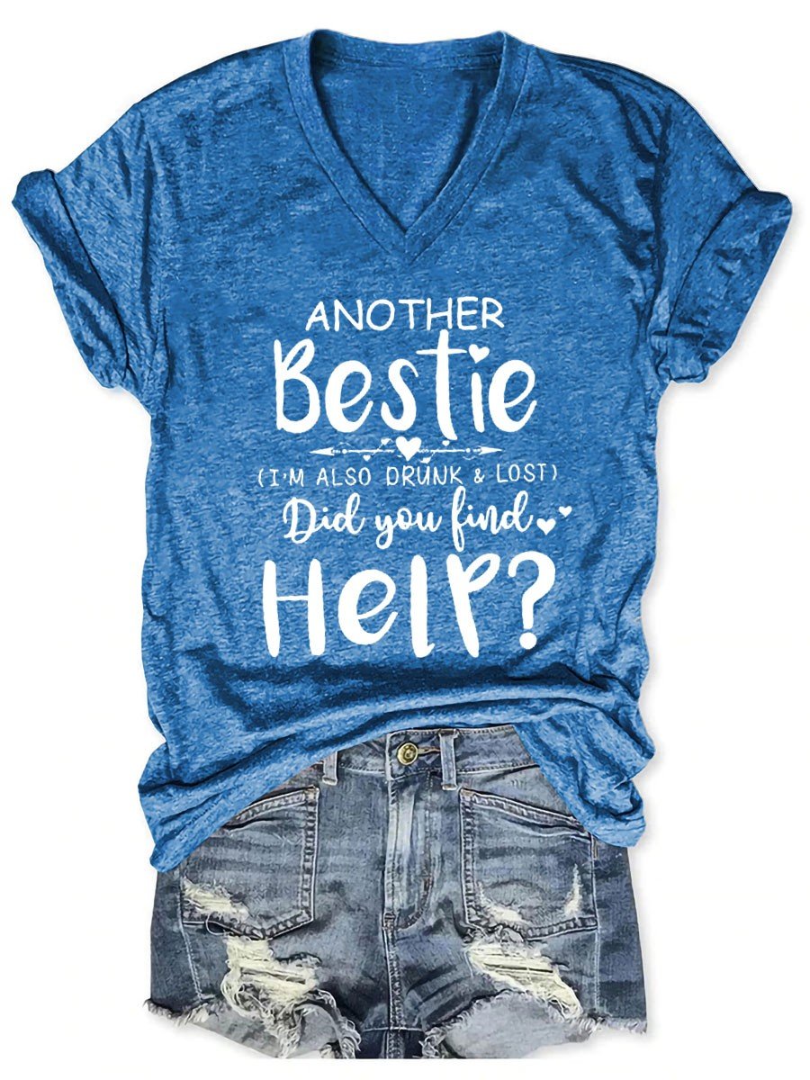 Women Another Bestie Funny V-Neck Tee - Outlets Forever