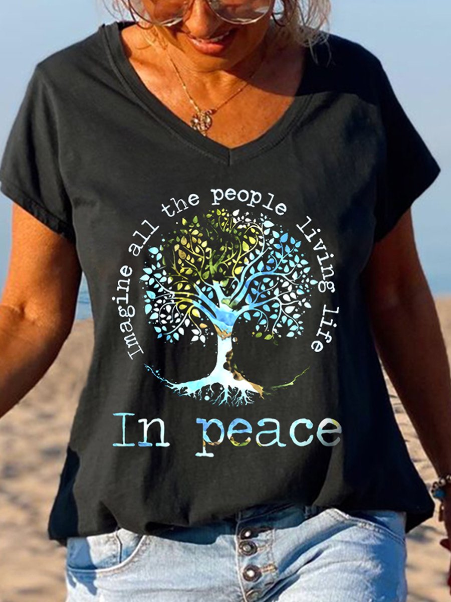 Imagine All The People Living Life Tree Of Life Graphic Tee - Outlets Forever